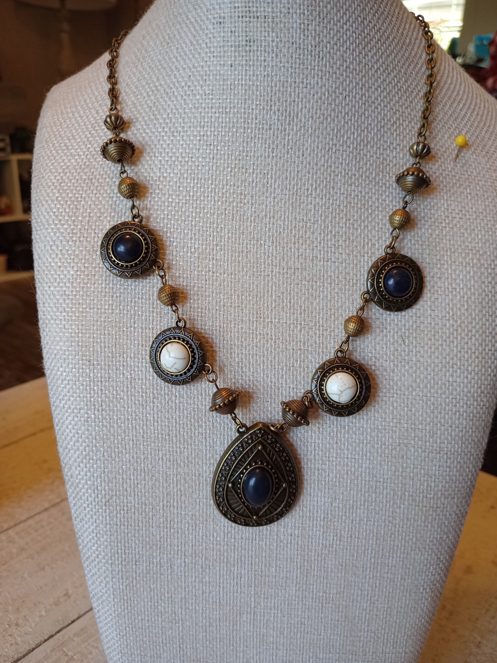 Vintage-Inspired Black and Cream Pendant Necklace